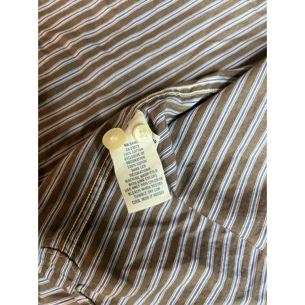 American Eagle Men's L Vintage Fit Striped Button Down Shirt Brown Tan Long SLV